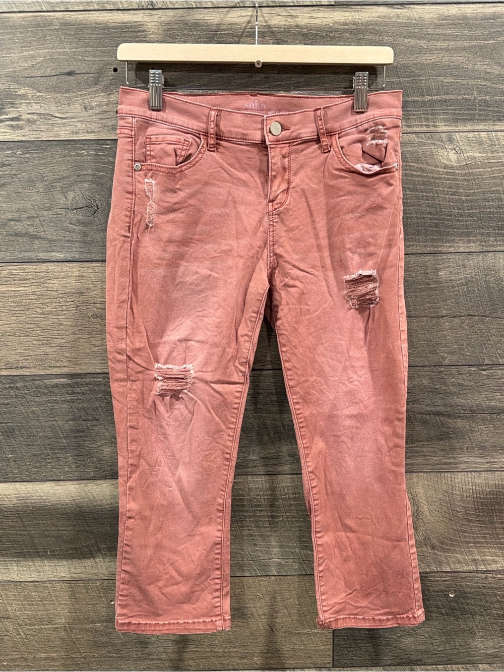New York & Company Cropped Distressed Mauve-Pink Jeans SoHo Leggings Crop